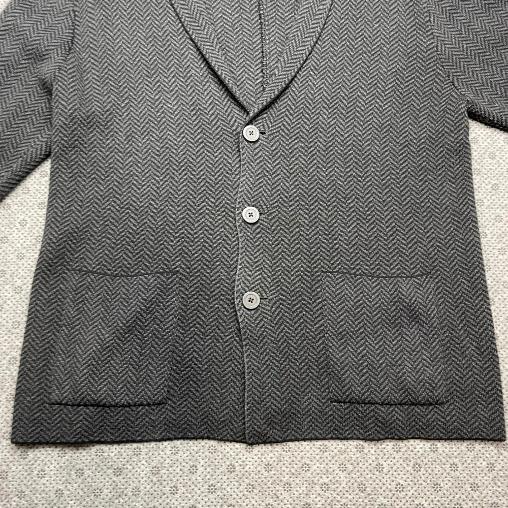 Alan Flusser Mens Grey Herringbone Knit Grandpa Cardigan‎ Sweater Size M Cotton